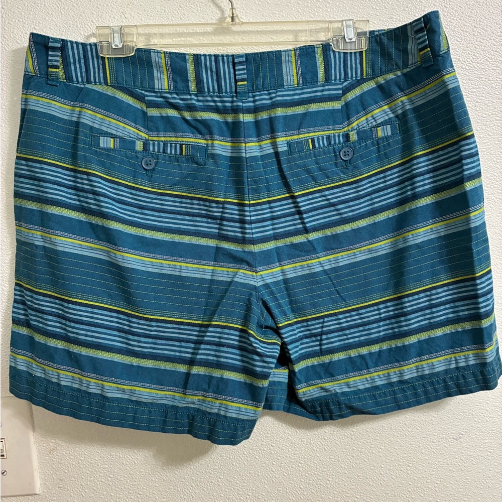 LOFT Teal, Blue & Yellow Striped Bermuda Shorts